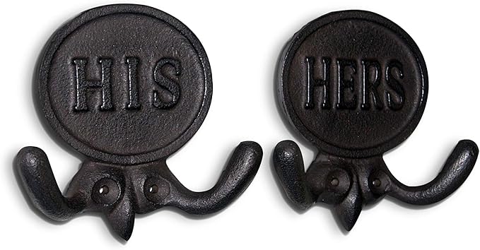 Wallcharmers Set of 2 His and Hers Towel Hooks for Bathrooms, Mr & Mrs. Farmhouse and Rustic Bathroom Hooks for Towels, Bronze