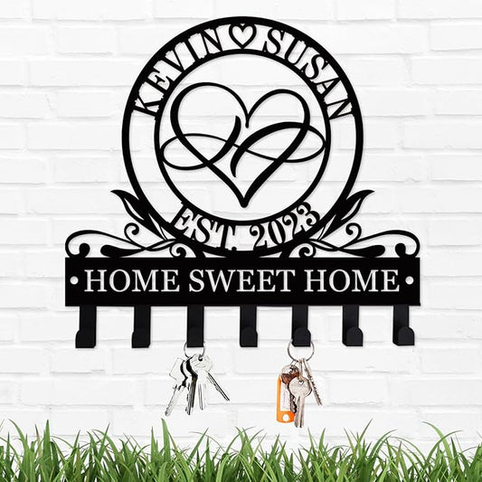 Custom Metal Name Key Holder for Wall - Personalized Hooks Rack for Hanging Entryway Keys, Wall Mounted Key Organizer，Kitchen Decor，Housewarming Gifts,Home Decor