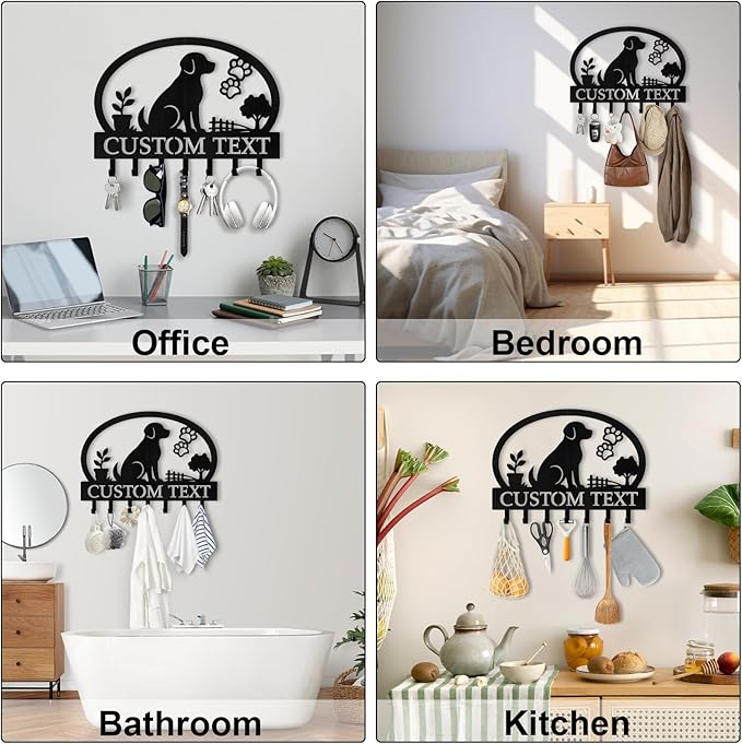 Personalised Dog Leash Holder for Wall, Pets Theme Key Holder Wall Mount, Dog Storage Organizer, Heavy Duty Pet Leash Hanger for Living Room Entryway Hallway, Gifts for Pet Lovers