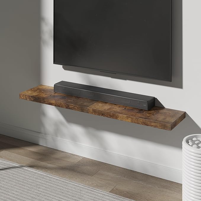 Floating Shelf, Set of 1 Wall Shelf, 36 in W x 12.75 in D x 2 in H Wooden Floating Wall Shelf with Invisible Brackets for Living Room/Bedroom/Bathroom/Kitchen Storage and Decor, Rustic Brown
