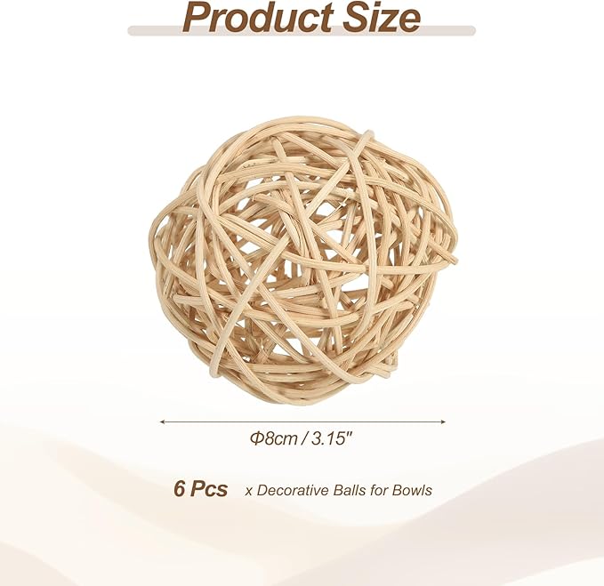 PATIKIL 3 Inch Wicker Rattan Balls, 6 Pcs Decorative Balls for Centerpiece Bowls Wedding Party Home Decor DIY Craft, Natural