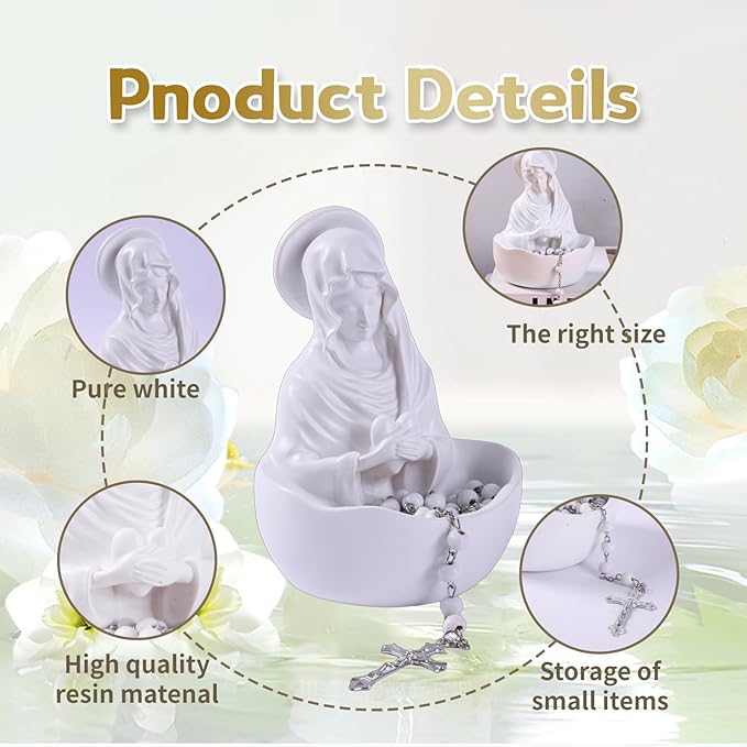Handmade Virgin Mary Decorative Bowl Including Prayer Beads Multi functional Bookshelf Console Desktop Altar Decoration