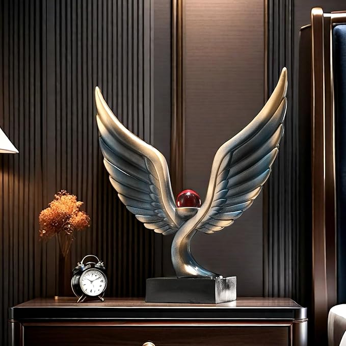 Abstract Eagle with Crystal Ball Statue Resin Art Sculpture Frgurines Gift for Home Decor Office Living Room Desktop Display Decorative Decoration (Blue)