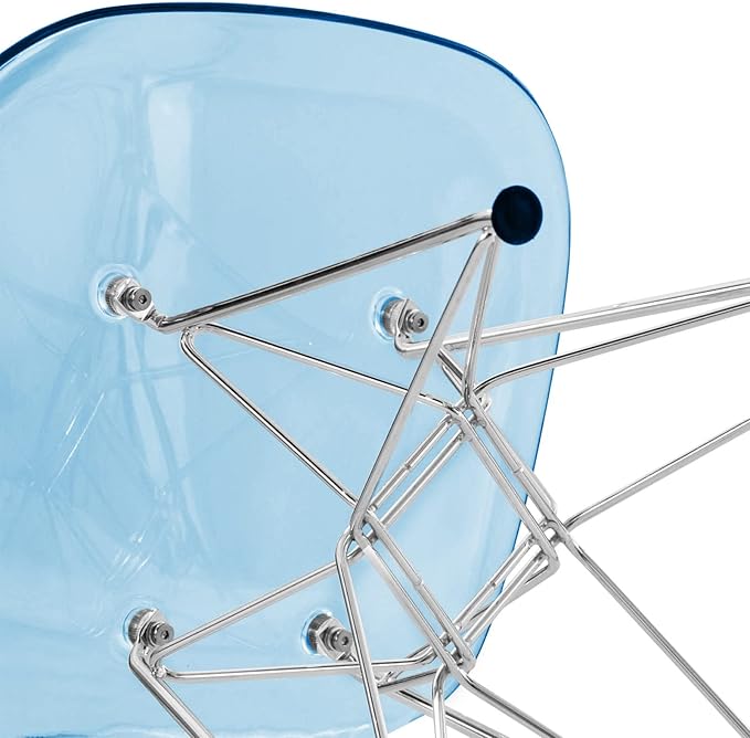 LeisureMod Cresco Mid Century Acrylic Dining Chair - Ergonomic & Lightweight Accent Side Chair with Curved Back & Chrome Eiffel Base for Home, Kitchen & Café, Transparent Blue