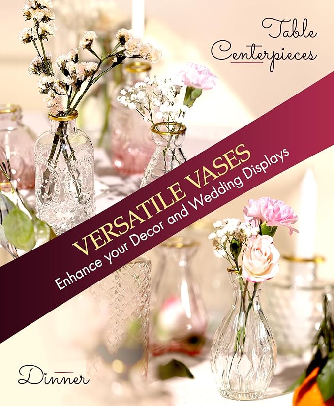 30 Pcs Premium Clear Bud Vases with Gold Rims - Small Bud Vases in Bulk for Table & Wedding Decor - Mini Vases for Flowers, Centerpieces and Home Decorations - Event Styling Vintage Vases