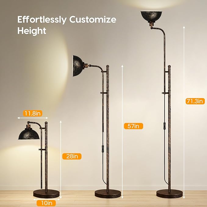 LANICHO Floor Lamp, Industrial Modern Standing Lamp with Remote Control, 71" Height Adjustable, Aged Black Finish Rustic Farmhouse Tall Reading Lamp for Bedroom, Over Couch Arched Reading Light
