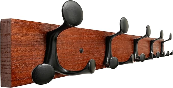 SKOLOO 24-Inch Cherry Wood Coat Rack Wall Mount with 5 Triple Hooks - Ideal for Family Entrances, Classrooms, and Pet Supplies Storage - Perfect Coat Hooks for Wall