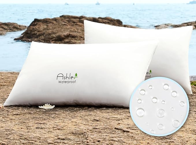 Ashler Outdoor Waterproof Pillow Inserts - 14 x 22 Pillow Inserts Set of 2, Water Resistant Patio Furniture Pillows Decorative for Garden, Hypoallergenic Lumbar Pillow for Sofa Couch