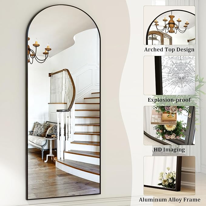 HARRITPURE 68"x22" Arched Full Length Mirror, Free Standing/Hanging/Leaning Full Body Mirror with Stand, Large Modern Arch Floor Mirror for Bedroom Cloakroom, Black