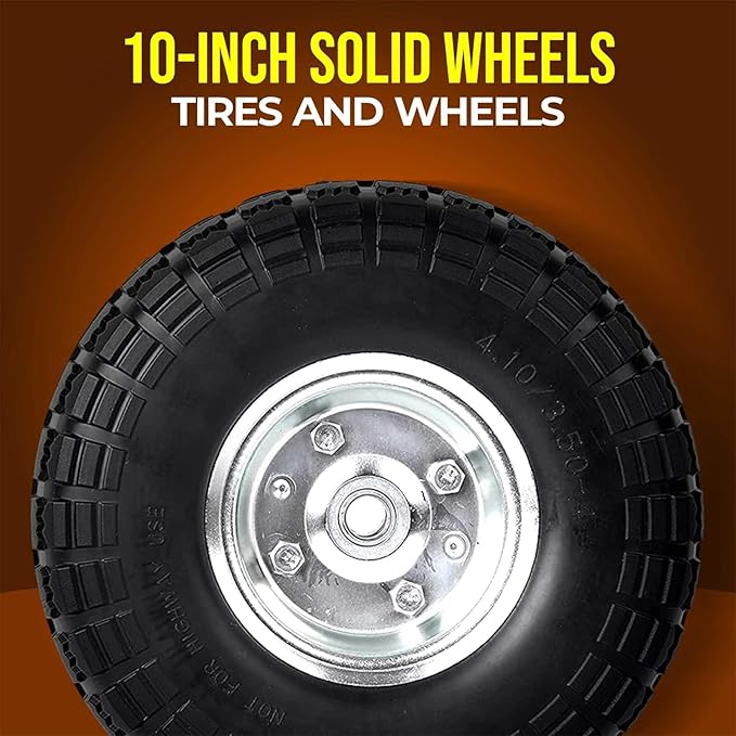 AR-PRO (2-Pack) 10-Inch Solid Rubber Tire Wheels - Replacement 4.10/3.50-4" Flat Free Tire with 5/8" Bearings, 2.2" Offset Hub - Compatible with Hand Truck, Wheelbarrow, Dolly, Gorilla Carts