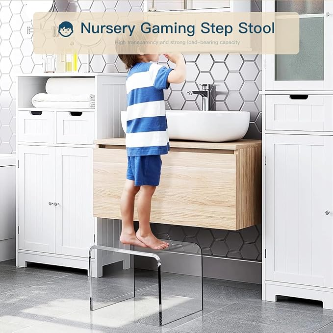 Acrylic Kids Step Stool 13" W - Water-Resistant Bathroom Stool, 200 lbs Capacity, No Assembly Required