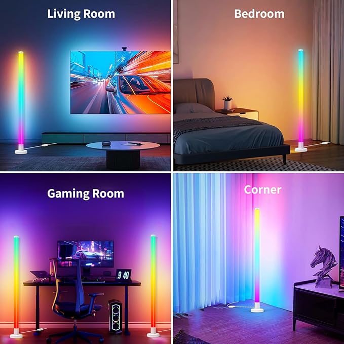 Corner Floor Lamp, Smart RGB Corner Lamp with App and Remote Control, Music Sync Standing Lamp with 16 Million DIY Colors, Modern LED Ambient Light for Bedroom, Living Room, Gaming Rooms