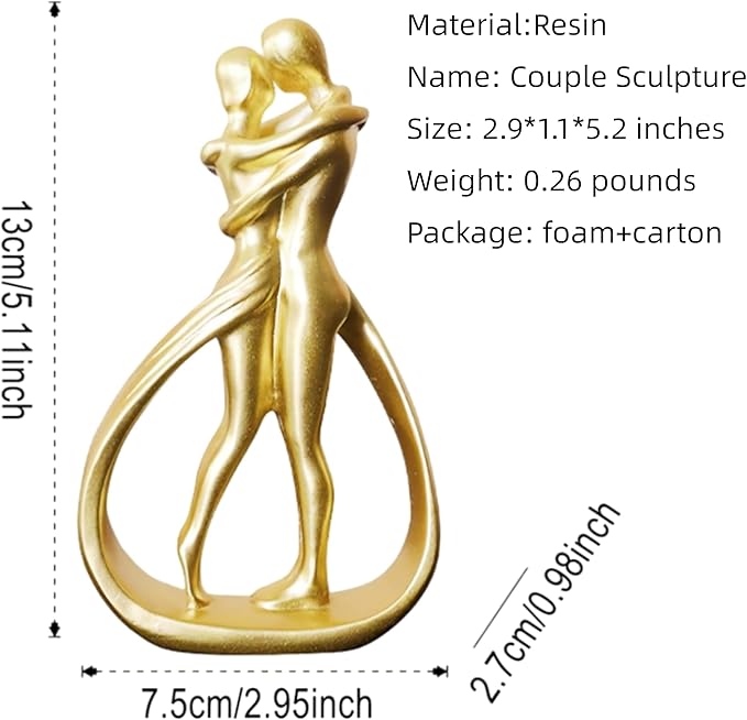 Nordic Couple Resin Sculpture Romantic Golden Love Statue for Home Decor Perfect for Couples 5.2 Inches