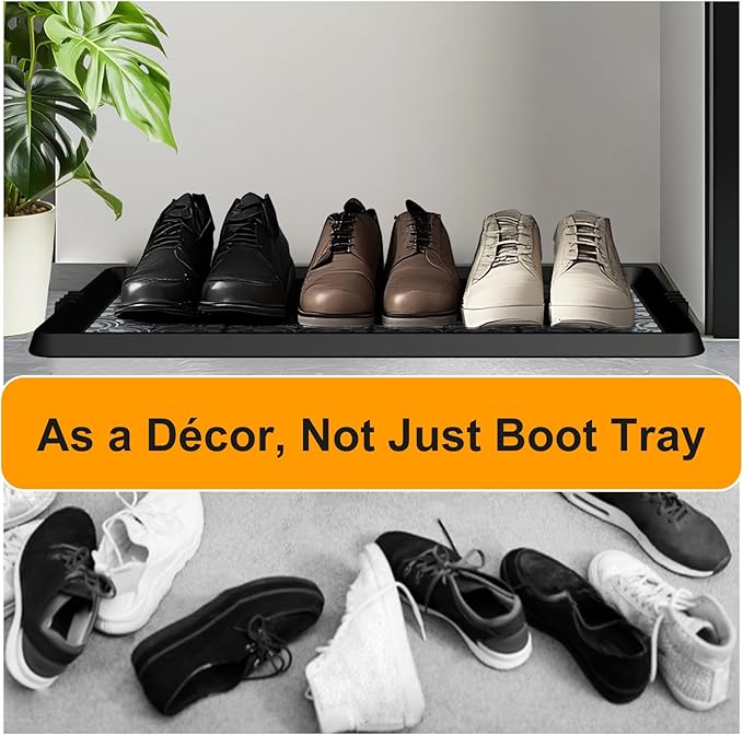 BEHERO Boot Tray Shoe Mat Decorative Patterned, Rubber Boot Matt Tray Indoor and Outdoor Use, 16" x47.5" Shoe Cleaning Mat Non-Slip, Shoe Storage Waterproof with Artistic Prints for Entryway(Gray)