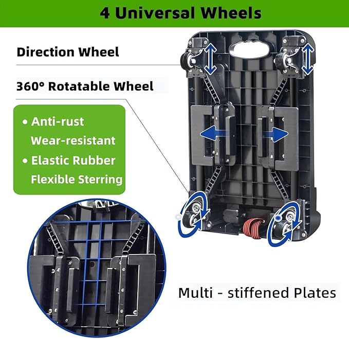 Folding Hand Truck Cart,Heavy Duty Trolley 220lbs Capacity,Folding Luggage Cart, Collapsible Wheels,Extended Handle Portable Dolly Cart for Moving, Airport, Office,Carrying Home
