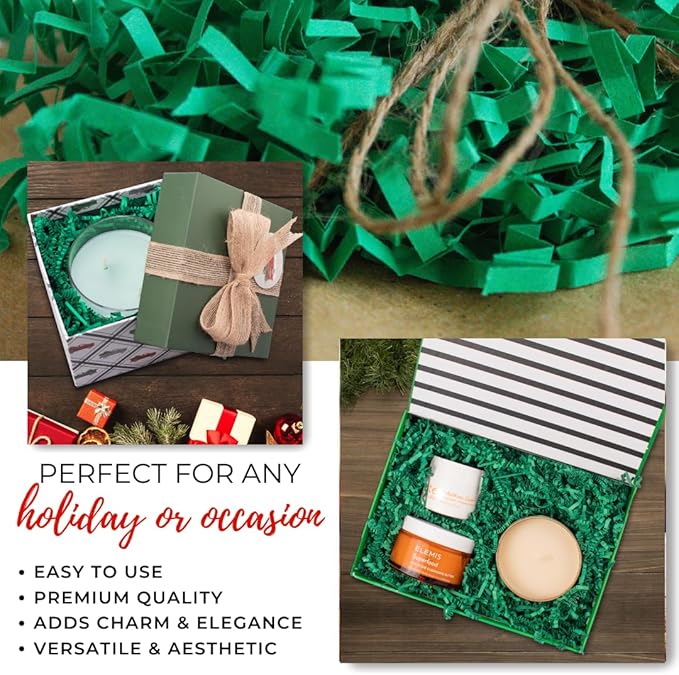 MagicWater Crinkle Cut Paper for Gift Baskets - 2LB - Green - Perfect for Shredded Paper Filler, Basket Filler, Gift Boxes, Bridesmaid Gifts, Christmas Stuffers & More – Ideal for All Occasions