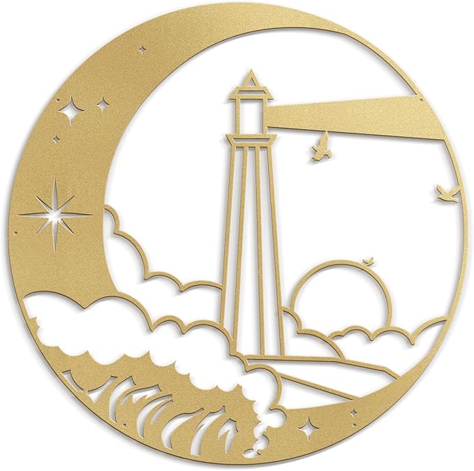 SIGNLEADER Metal Wall Art Decor Lighthouse on the Waves Minimalist Modern Abstract Wall Sculpture Hangings Home Decoration for Living Room, Bedroom, Bathroom, Kitchen, Outdoor - 18" Gold
