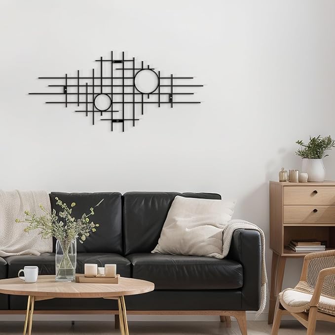 SIGNLEADER Metal Wall Decor Round Circle Abstract Minimalist Modern Luxury Wall Sculpture Hangings 3D Statue Home Decoration for Living Room, Bedroom, Bathroom, Kitchen, Fireplace, Office - 18" Black