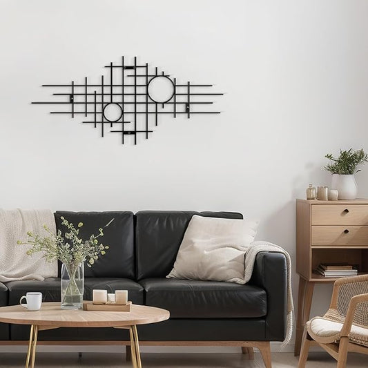 SIGNLEADER Metal Wall Decor Round Circle Abstract Minimalist Modern Luxury Wall Sculpture Hangings 3D Statue Home Decoration for Living Room, Bedroom, Bathroom, Kitchen, Fireplace, Office - 18" Black