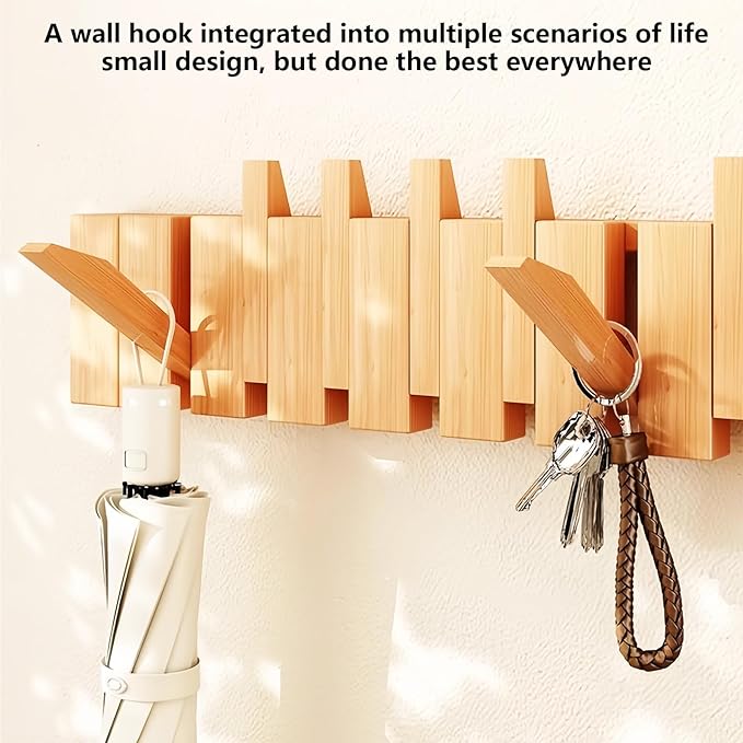 Wall Mounted Coat RackHooks Piano Key Hangers Natural Solid Wood Hanger Non-Woven Fabric Clothes Hangers for Closet, Kitchen, Bedroom, Bathroom, Entryway (Beech, 8 Hooks)