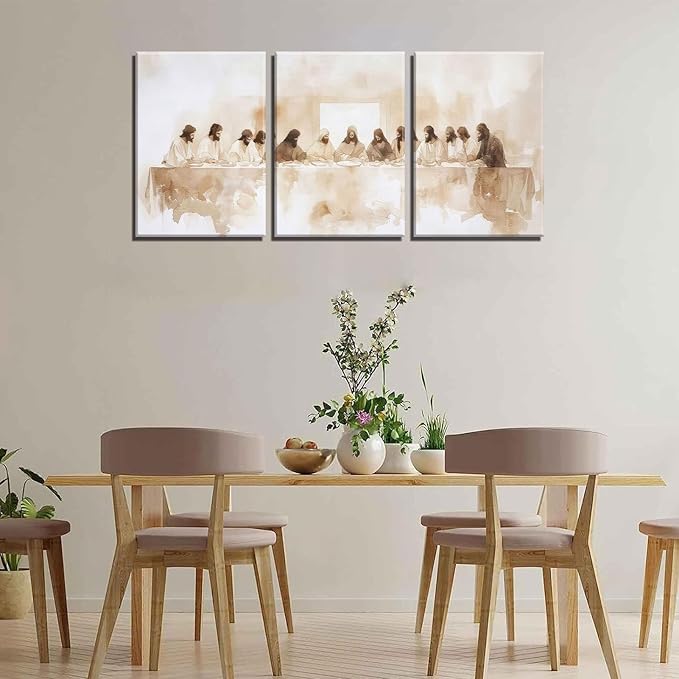 3Pcs Frame Jesus Last Supper Canvas Wall Art Christian Bible Famous Paintings Wall Decor Pictures Renaissance Painting Posters Prints for Corridor Dining Living Room Kitchen Bedroom Decoration16x24in