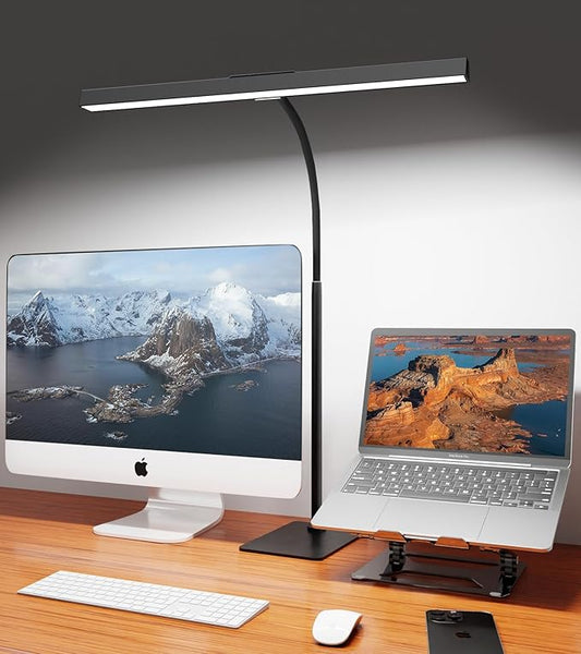 LED Desk Lamp for Home Office with Base, Eye-Caring Architect Task Light with Adjustable Gooseneck 12W USB Adapter Touch Control 5 Dimmable Brightness & Color Tall Lamp for Reading, Craft