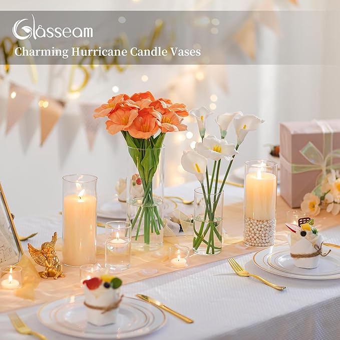 36Packs Cylinder Glass Vases for Centerpieces: Glasseam Clear Flower Vases Set Bulk 4" 6" 8" 10" Hurricane Floating Pillar Candle vase Holder - Modern Centerpiece for Wedding Dining Home Table Decor