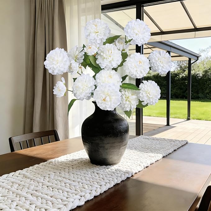6Pcs Fake Artificial Pompon Mums Flowers Indoor with Long Stems Ball Chrysanthemum Faux Silk Flowers for Vase Floral Arrangement for Spring Home Decor Centerpieces for Table Kitchen Decoration