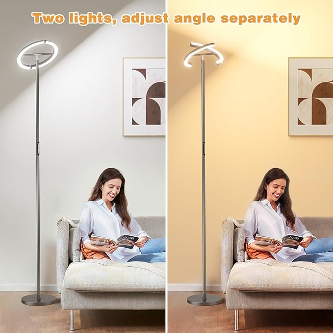 PreeOtti Floor Lamps for Living Room, 40W/2400LM LED Floor Lamp with Touch & Remote Control, 70" Tall Standing Lamp Stepless Dimmable, Modern Torchiere Corner Lamp for Bedroom, Office - Grey