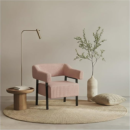 Wismestr Corduroy Upholstered Accent Chair - Cozy Modern Decorative Armchair, Comfortable Cute Corner Side Chairs for Living Room, Bedroom, Reading Nook, Small Spaces (Pink, Black Leg)