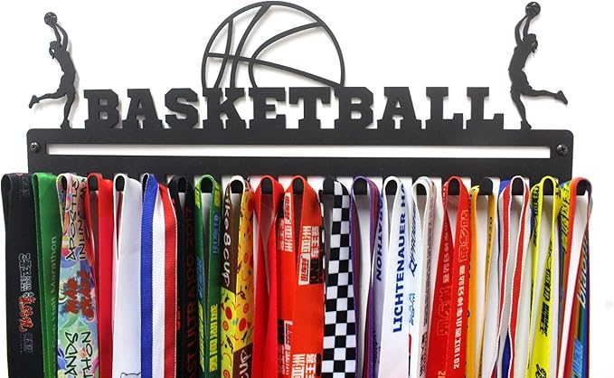 Sports Medal Hanger Display, Medal Holder Ribbon Display with Hooks, Key Holder & Award Rack for Wall, Great Gift for Kids and Adults