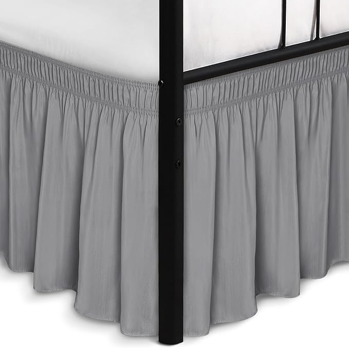 Biscaynebay Wrap Around Bed Skirts with Split Corners for King Beds 14" Drop, Silver Grey Elastic Dust Ruffles Adjustable Easy Fit Wrinkle & Fade Resistant Silky Luxurious Fabric Machine Washable