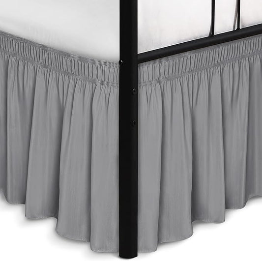Biscaynebay Wrap Around Bed Skirts with Split Corners for Full Beds 14" Drop, Silver Grey Elastic Dust Ruffles Adjustable Easy Fit Wrinkle & Fade Resistant Silky Luxurious Fabric Machine Washable