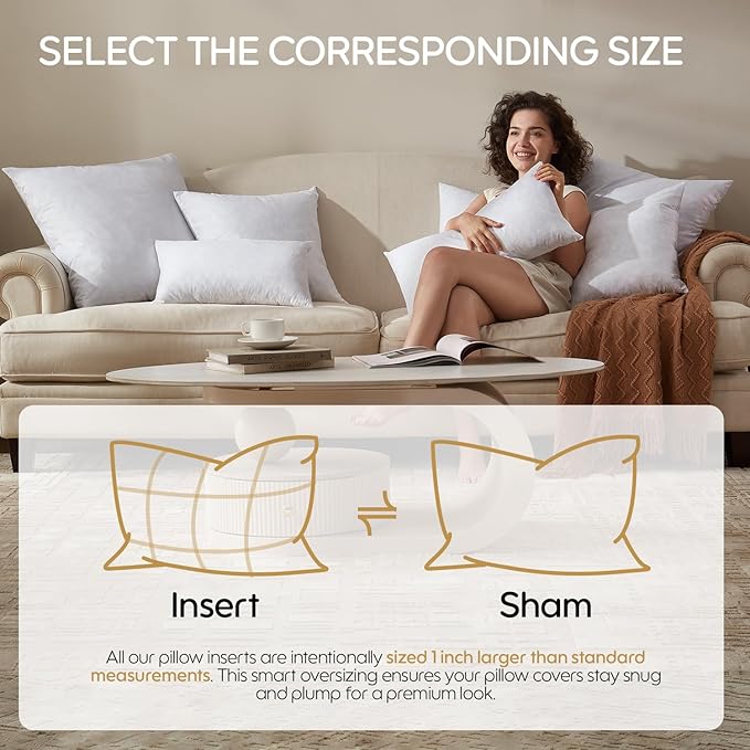 Swandream Feather Throw Pillow Insert, Soft Fluffy Square 26 x 26 Inches Decorative Pillow Insert, Feather and Down Euro Pillows for Bed, Couch and Cushion