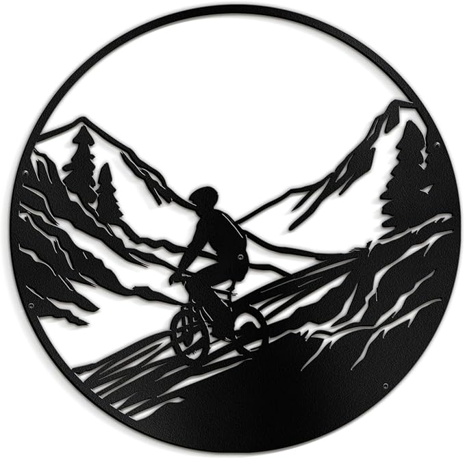 SIGNLEADER Metal Wall Art Decor Mountains, Pine Trees, Cyclists Modern Abstract Wall Sculpture Hangings Home Decoration for Living Room, Bedroom, Bathroom, Kitchen, Outdoor - 18" Black