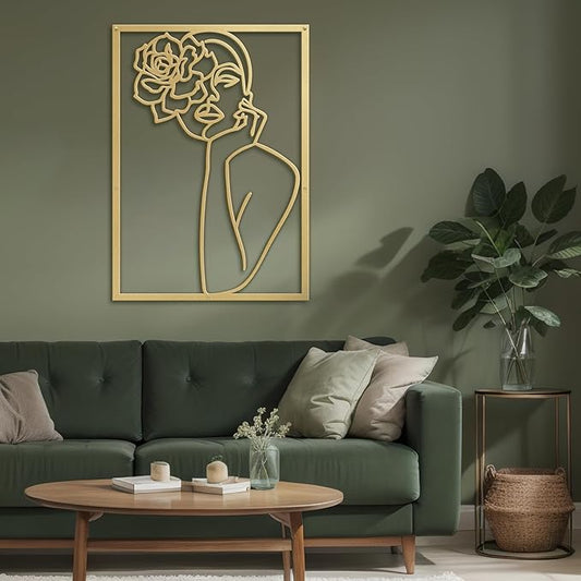 SIGNLEADER Metal Wall Art Decor Women and Flower Modern Abstract Wall Sculpture Hangings Home Decoration for Living Room, Bedroom, Bathroom, Kitchen, Outdoor - 18" Gold