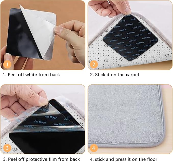 VIOXUANFG Rug Gripper for Hardwood Floors- Under Rug Anti-Slip Rug Grips Non Slip Rug Pads, Black Double-Sided Rug Tape Wood Floor and Tile No Damage to Hold Rug Down - 12 Pcs