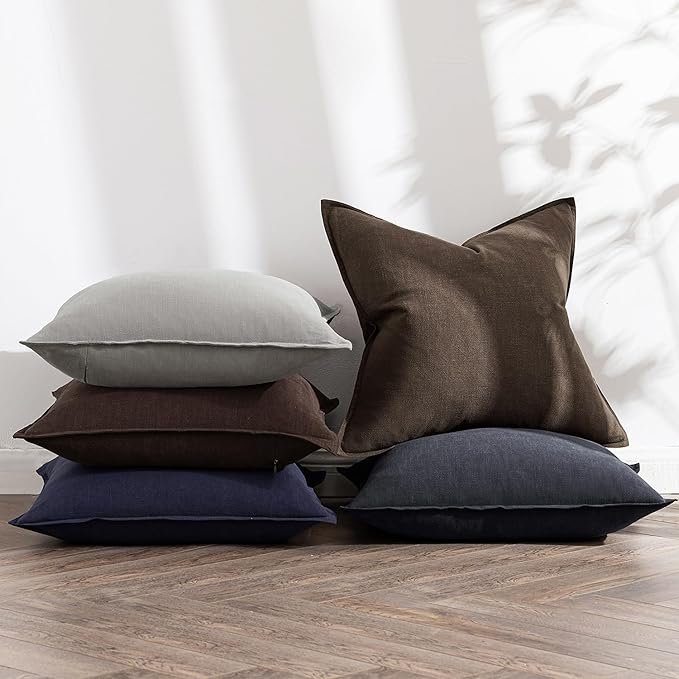 MIULEE Decorative Linen Euro Sham Pillow Covers 22x22 Inch Dark Coffee Chocolate Boho Farmhouse Neutral Winter Couch Throw Pillows for Bed Pack of 2 Accent Modern Pillowcase Sofa Livingroom Home Decor