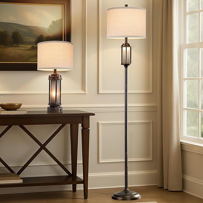 AIEAMPDO 65'' Farmhouse Floor Lamp for Living Room with 2 Light Sources, Vintage Tall Standing Lamp with Frosted Acrylic Nightlight, Rustic Floor Light for Bedroom Office Corner, Bulbs Included