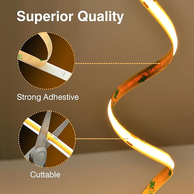 COB LED Strip Lights Warm White,24V Dimmable led Light Strip KIT with Remote and app Control,3000K 25FT/7.5m 8mm Wide Ra>90 Cuttable Flexible Strip Lights for Bedroom,Wardrobe,Cabinet