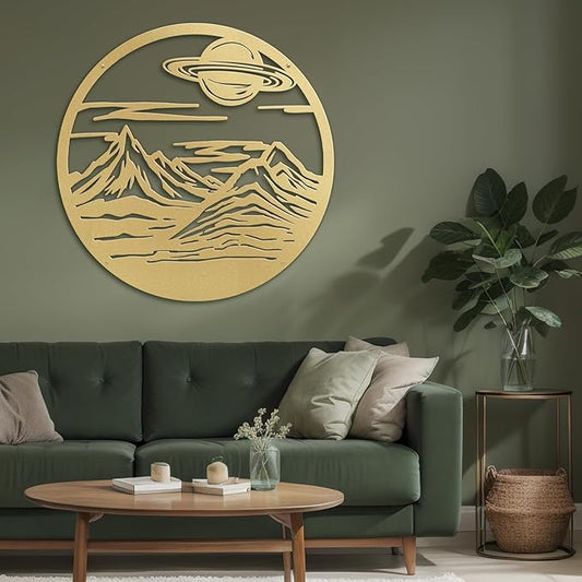 SIGNLEADER Metal Wall Art Decor Mountain Range Sun Landscape Minimalist Modern Abstract Wall Sculpture Hangings Home Decoration for Living Room, Bedroom, Bathroom, Kitchen, Outdoor - 18" Gold