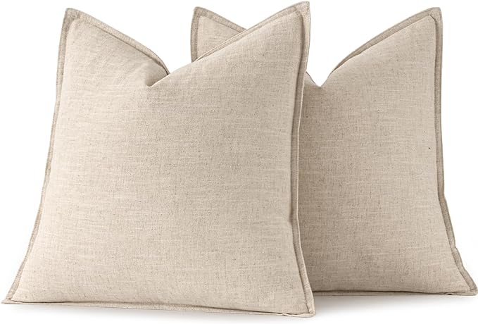 MIULEE Decorative Linen Pillow Covers 20x20 Inch Natural Beige Boho Farmhouse Neutral Christmas Couch Throw Pillows for Bed Pack of 2 Accent Modern Pillowcase Sofa Livingroom Home Decor