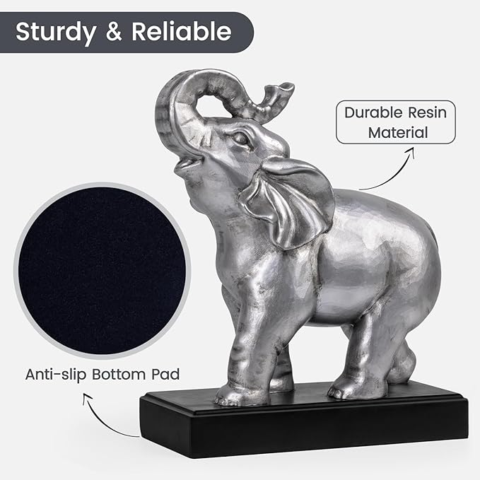 Elephant Book Ends Decorative, Bookends for Shelves, Book Ends for Heavy Books with Anti-Slip Pad for Book Lovers Heavy Book Holder for Home Office Decor (Silver)