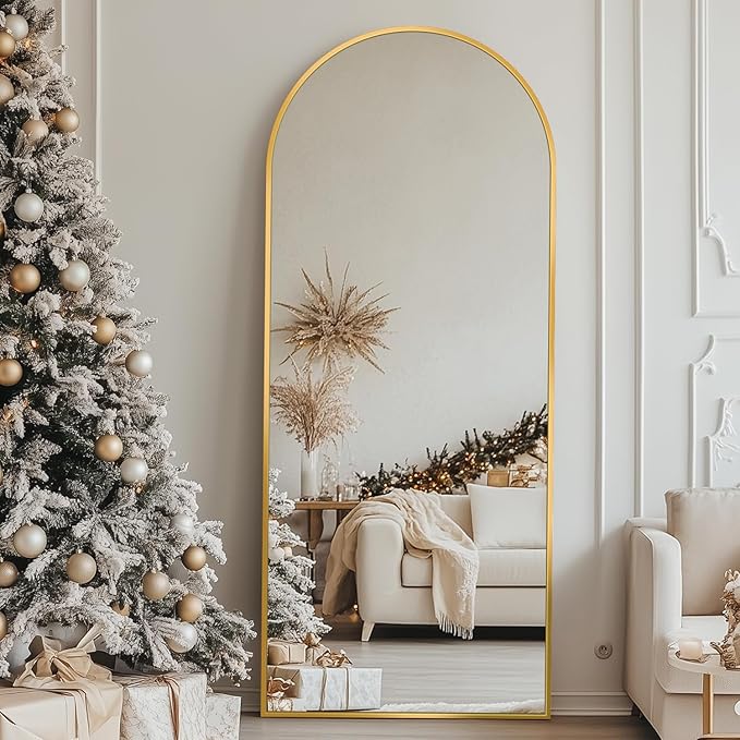 Antok Full Length Mirror, 58"x18" Arched Floor Mirror, Mirror Full Length with Stand, Wall Mounted Mirrors for Living Room Bedroom, Gold