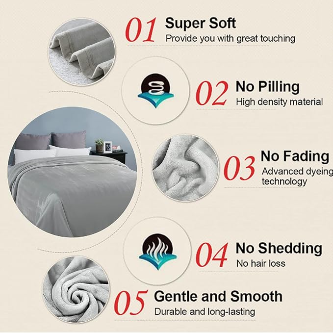 EASELAND Twin Size Blanket All Season Warm Fuzzy Microplush Lightweight Thermal Fleece Blankets,66x90 Inches,Silver Gray