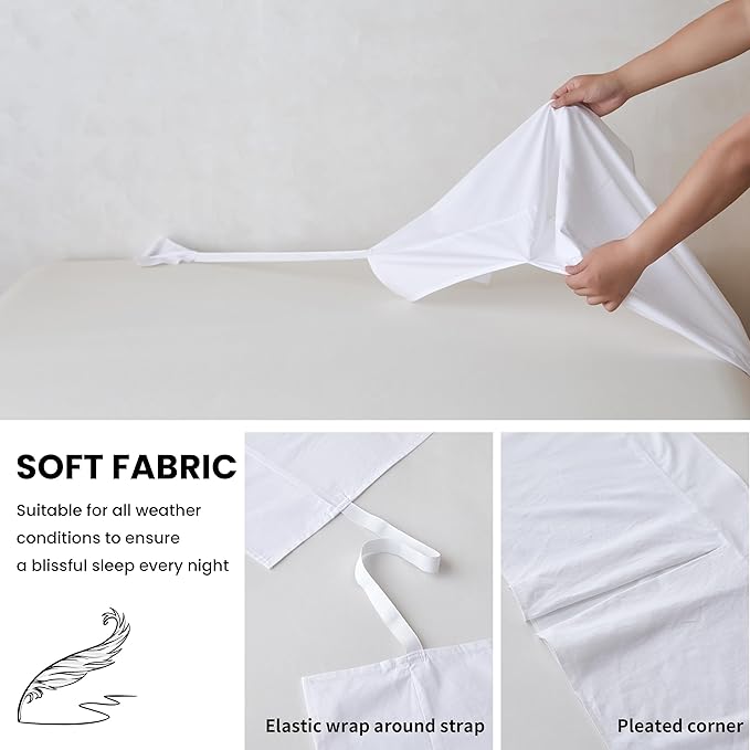 BISELINA French Linen Wrap Around Bed Skirt with Pleated Corner 14-Inch Tailored Drop Natural Flax Cotton Blend Basic Soft Cozy (14" King, White)