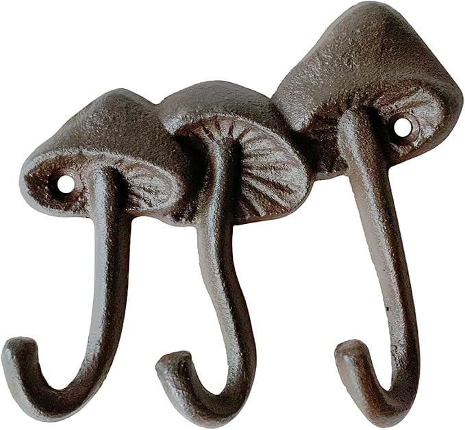 Rustic Mushroom-Shaped Decorative Wall Hook Rack Hangers for Hanging Clothes, Coats, Towels, Keys, and Hats, 1 Pack Antique Cast Iron Mounted Wall Hooks
