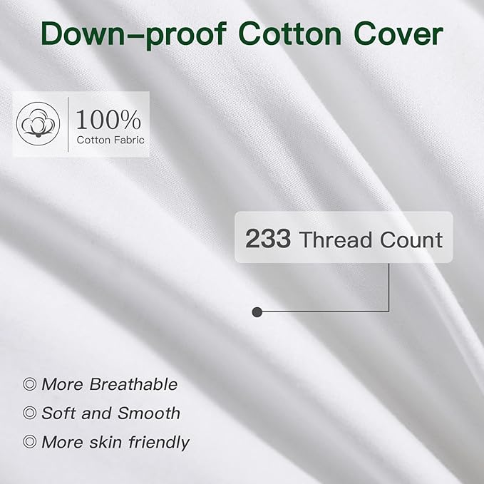 OTOSTAR Pack of 2 Down and Feather Throw Pillow Inserts, 26 x 26 Soft Fluffy Square Pillow Inserts with 100% Cotton Cover Decorative Pillows for Sofa Couch Bed-White
