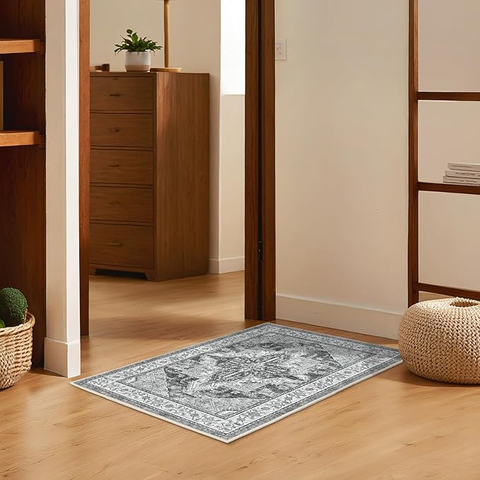 WITSHOCK Indoor Door Mat, Entrance Mat 2x3 Machine Washable Non Slip Backing Mat Soft Foldable,Vintage Rugs Mats, Inside Floor Mat Doormat, Gray