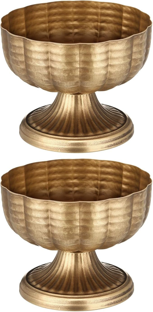 2 Pcs Distressed Vintage Gold Compote Vase for Centerpieces Compote Bowl 8'' Wide Vintage Decorative Antique Urn Planter Vase for Wedding Event Anniversary Party Indoor Outdoor Activity